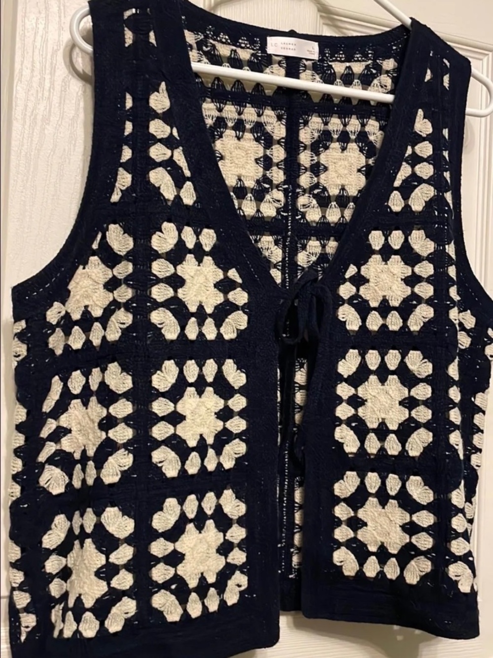 Lauren Conrad granny square crochet vest